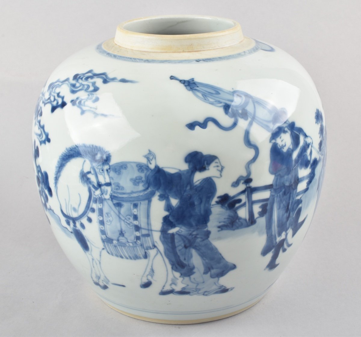 A Chinese Blue And White Jar  With Figures . Kangxi (1662-1722)