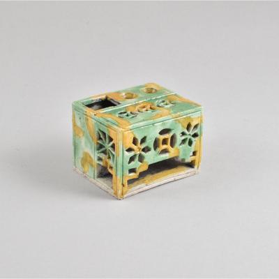 A Chinese Brush Rest Decorated With Green And Yellow Enamels On The Biscuit. Kangxi Period