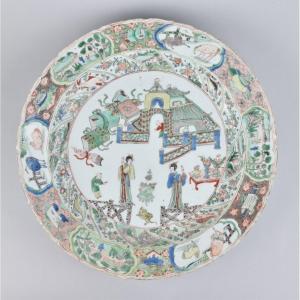 A Large Chinese Famille Verte Dish Decorated With Figures. Kangxi