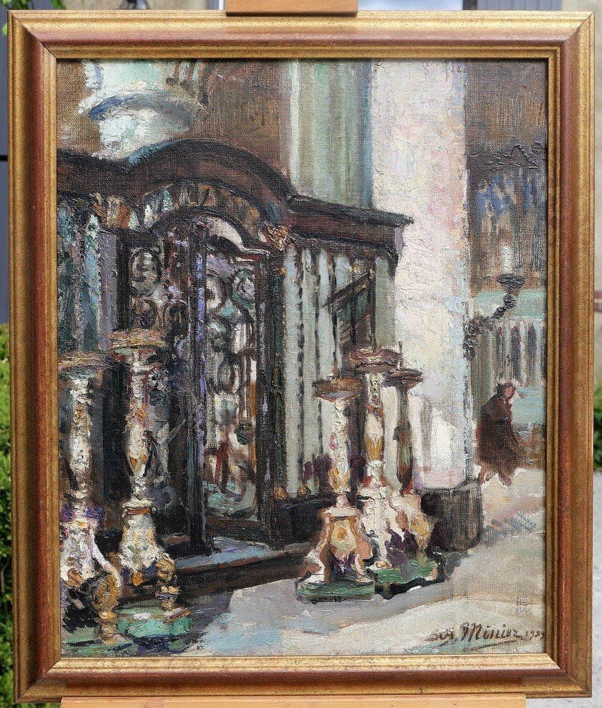 Suzanne MINIER (1884-1955) Intérieur d'église, tableau, 1933-photo-2