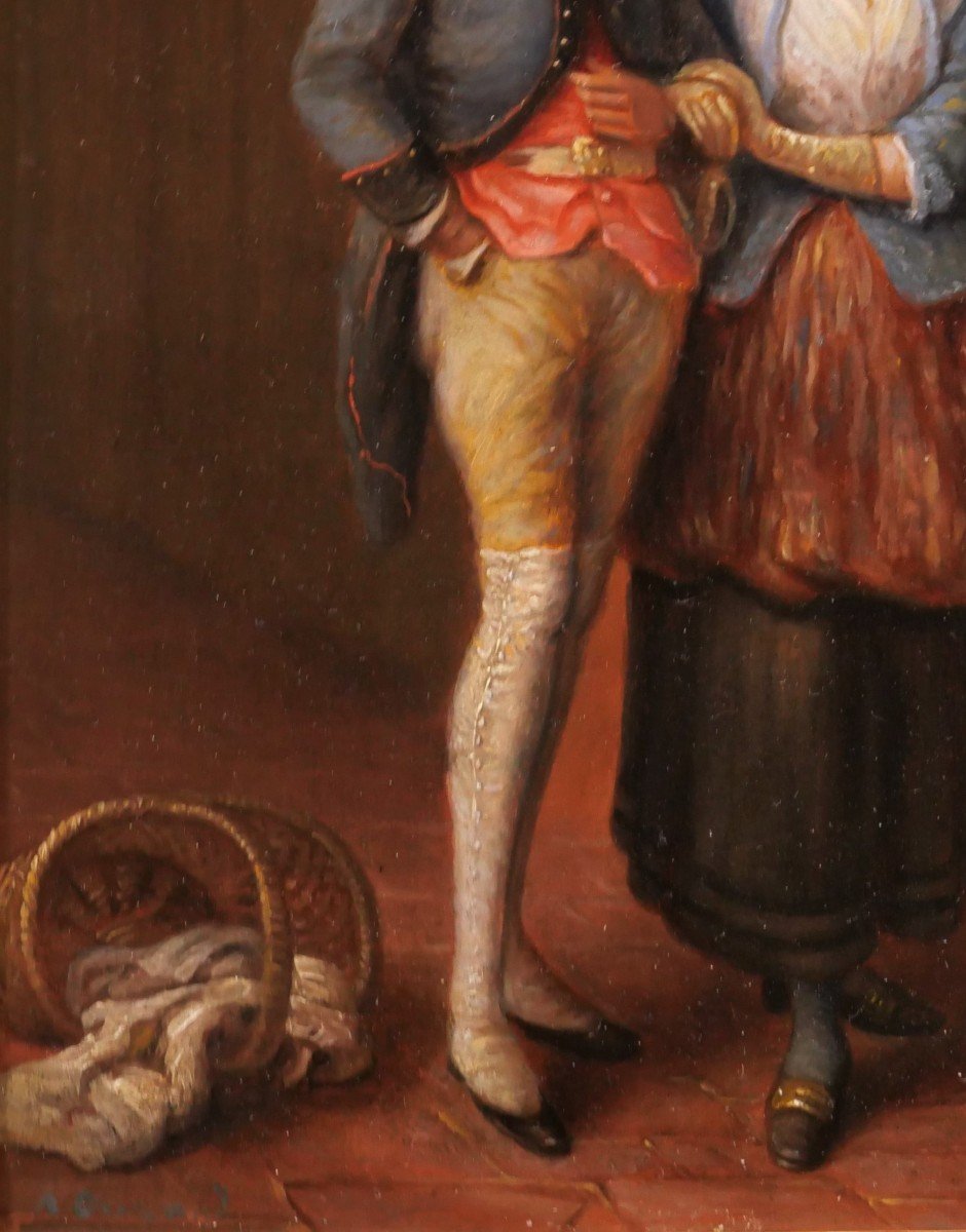 A. DURAND, XIXe siècle, Portrait d'un couple d'amoureux, tableau circa 1850-photo-4