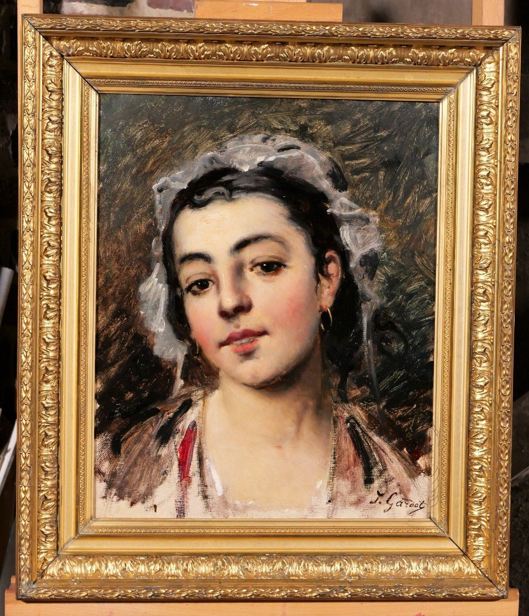 Jules Gardot, Portrait Of A Young Woman, Painting, Circa 1870-photo-2