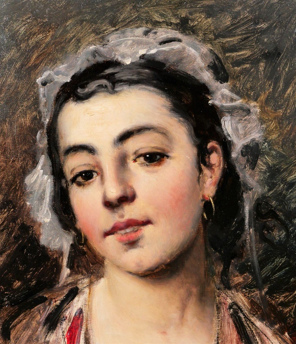 Jules Gardot, Portrait Of A Young Woman, Painting, Circa 1870-photo-3