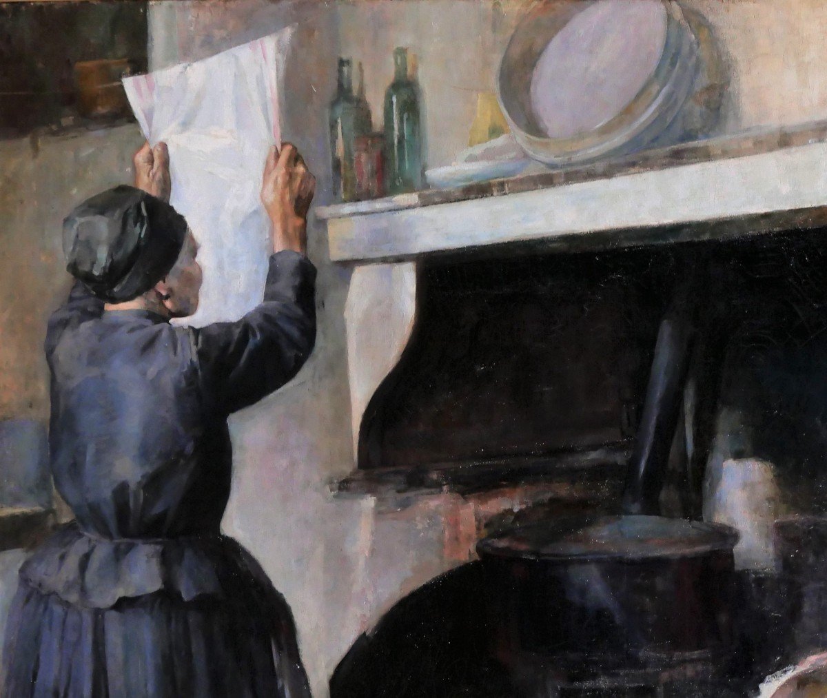 Raphael LEWINSOHN (1863-1923) Femmes dans leur intérieur, très grand tableau, 1890-photo-1