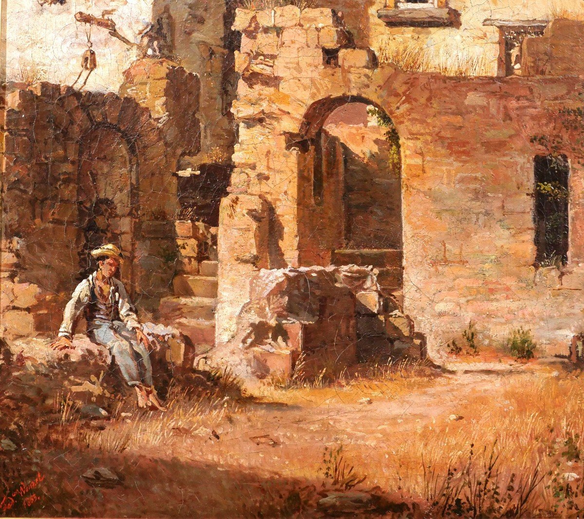 Federico WENZEL, Italie, jeune homme dans les ruines, tableau, 1863-photo-4