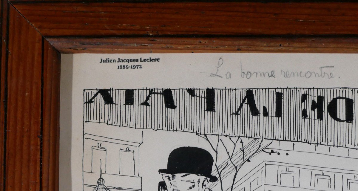 Julien Jacques Leclerc 1885-1972 The Good Meeting Of The Café De La Paix, Drawing, Circa 1920-photo-1