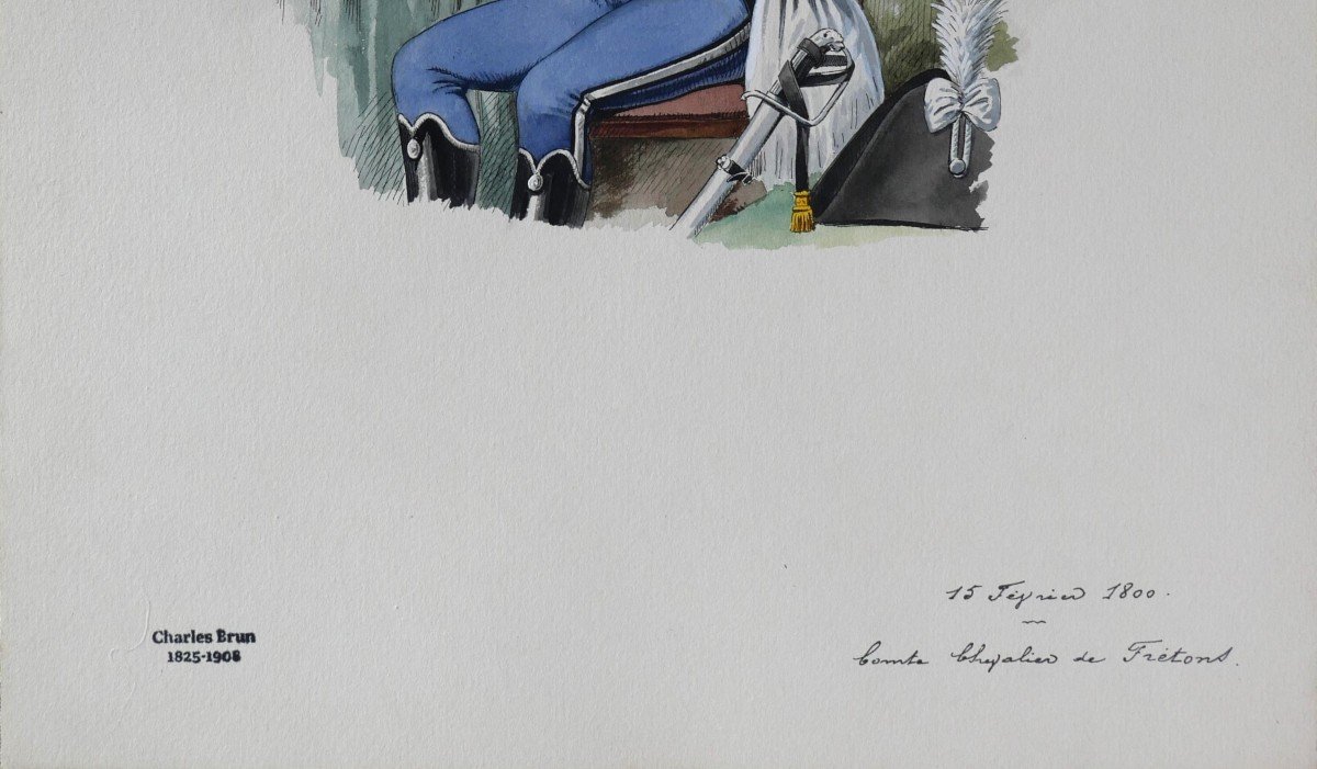 Charles Brun 1825-1908 Portrait Of Count Chevalier De Frétons, Drawing, Napoleon, Empire-photo-4