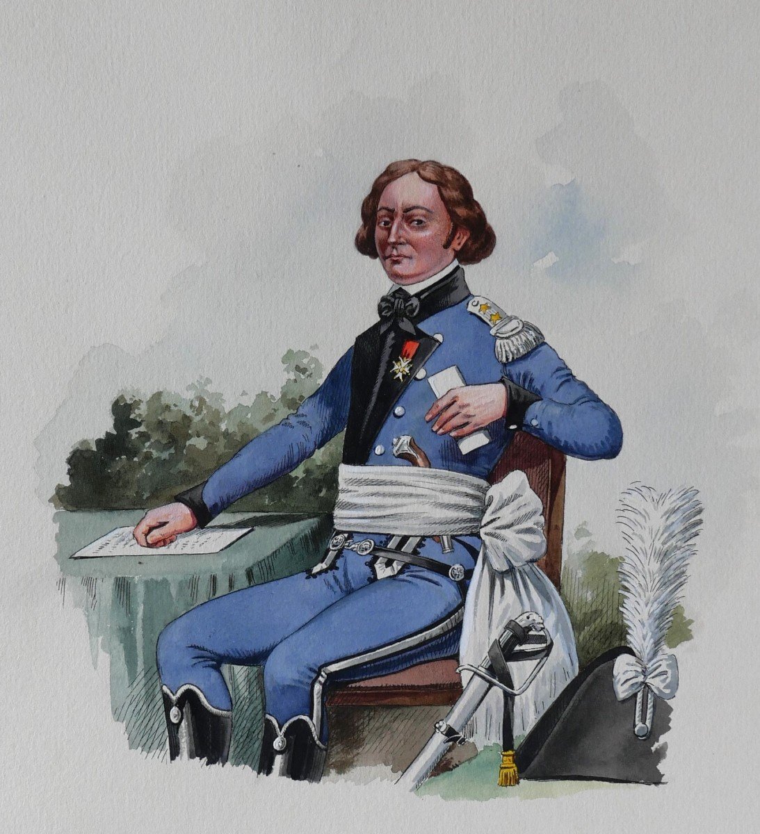 Charles BRUN 1825-1908 Portrait du Comte Chevalier de Frétons, dessin, Napoléon, Empire