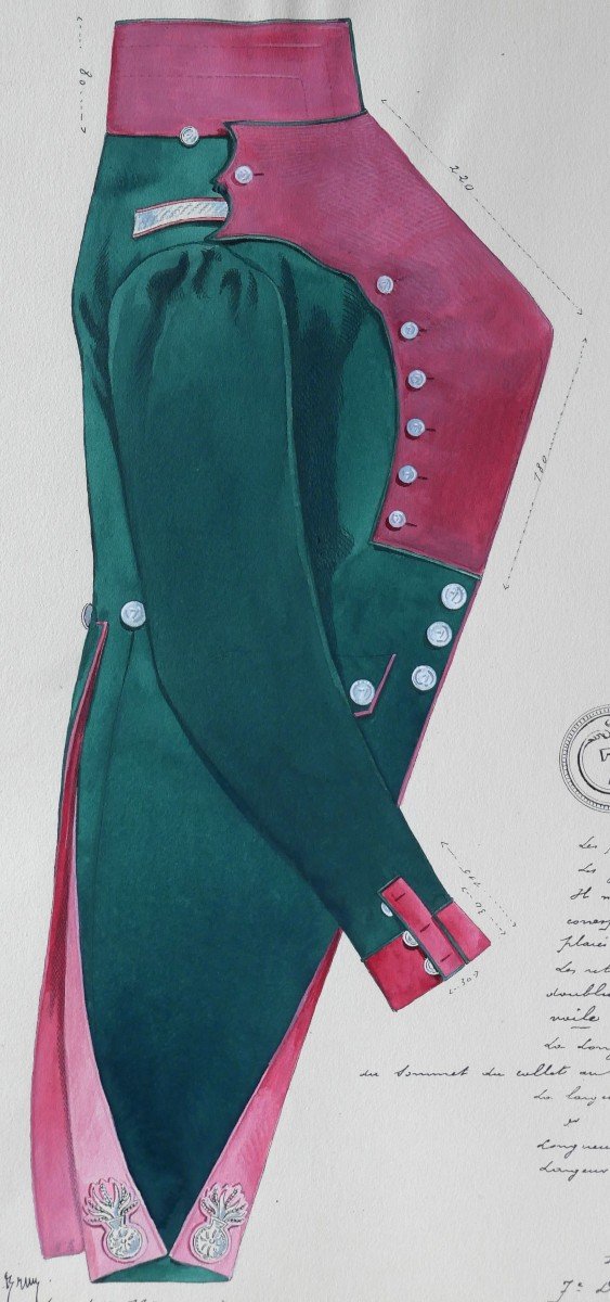 Charles Brun 1825-1908 Officer's Uniform Of The 7th Dragoons, Drawing, Napoleon, Empire-photo-4