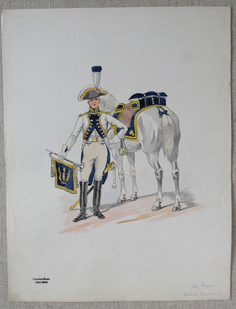 Charles Brun 1825-1908 Directory Guard In Uniform With His Horse, Drawing, 1799 Napoléon-photo-2