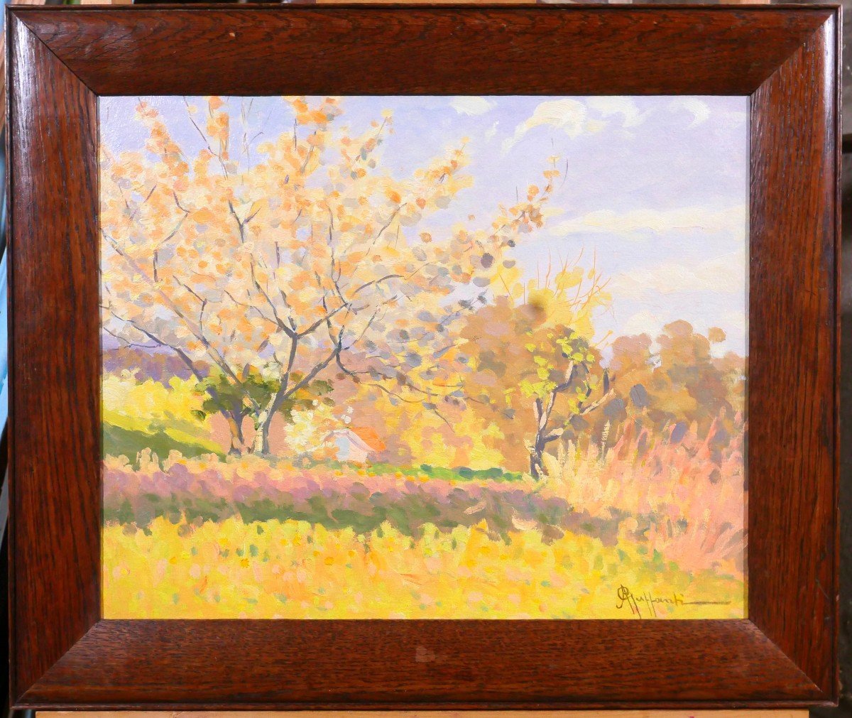 Attilio GUFFANTI 1875-1943 Paysage à l'arbre en fleur, tableau, vers 1920-30-photo-2