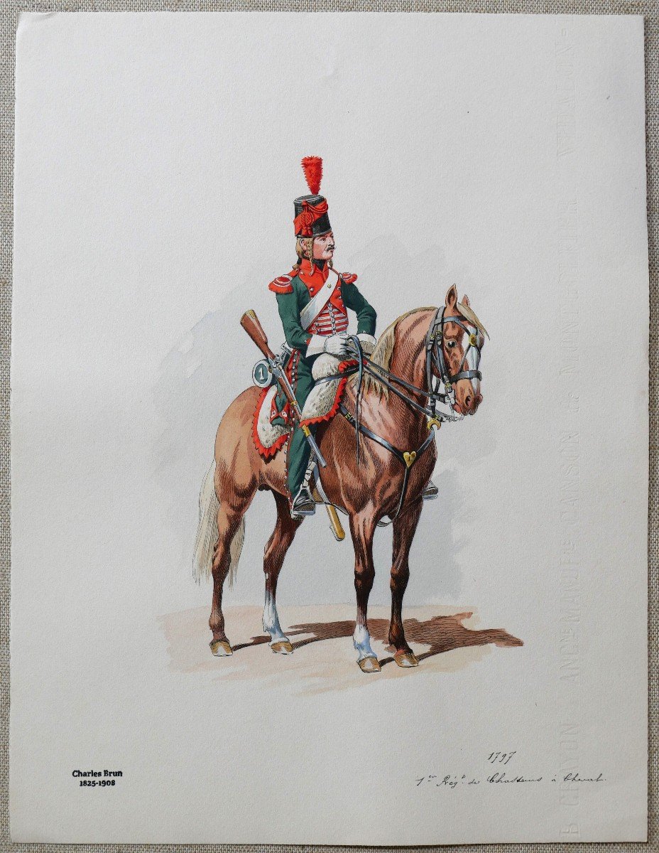 Charles Brun 1825-1908 Portrait Of A Hunter On Horseback 1797, Drawing, Napoleon, Empire-photo-2