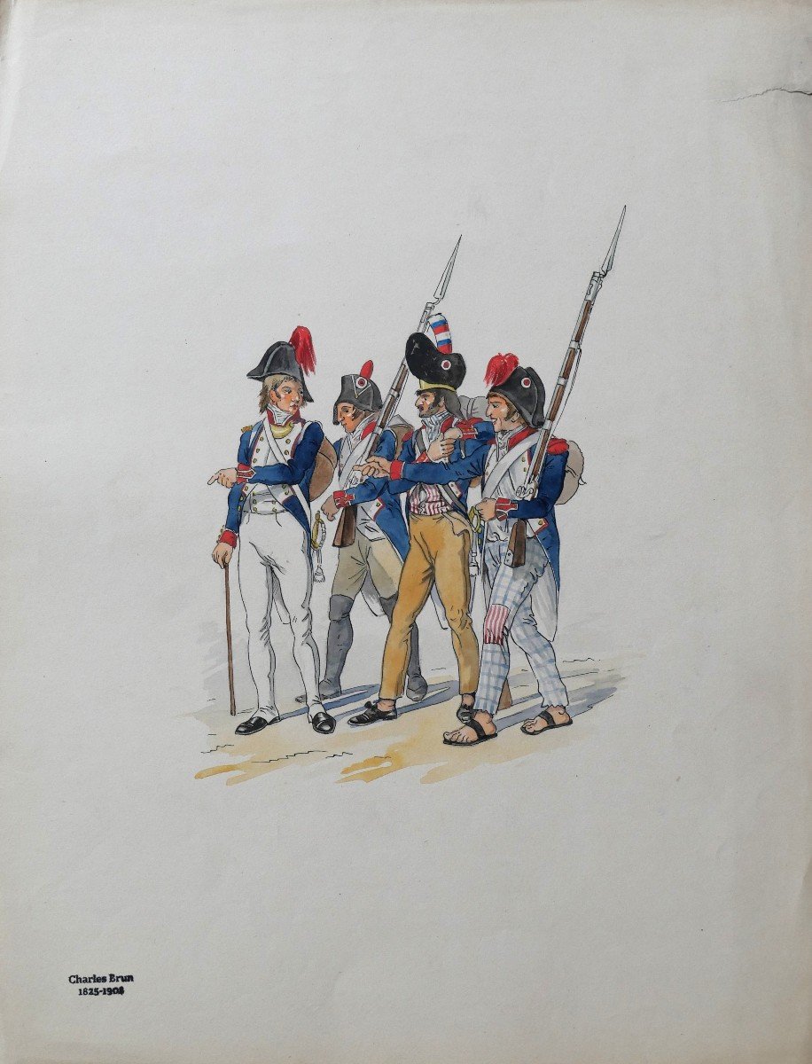 Charles Brun 1825-1908 Soldiers Of The Empire Or Of The Directory, Drawing, Napoleon-photo-3