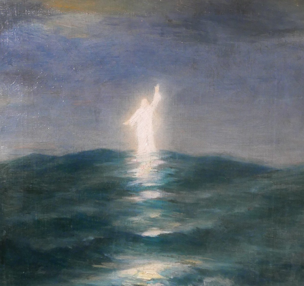 Antoine Morlon 1834-1913 Christ Savior, Painting, Salon, 1887, Boat, Sea, Religion-photo-2
