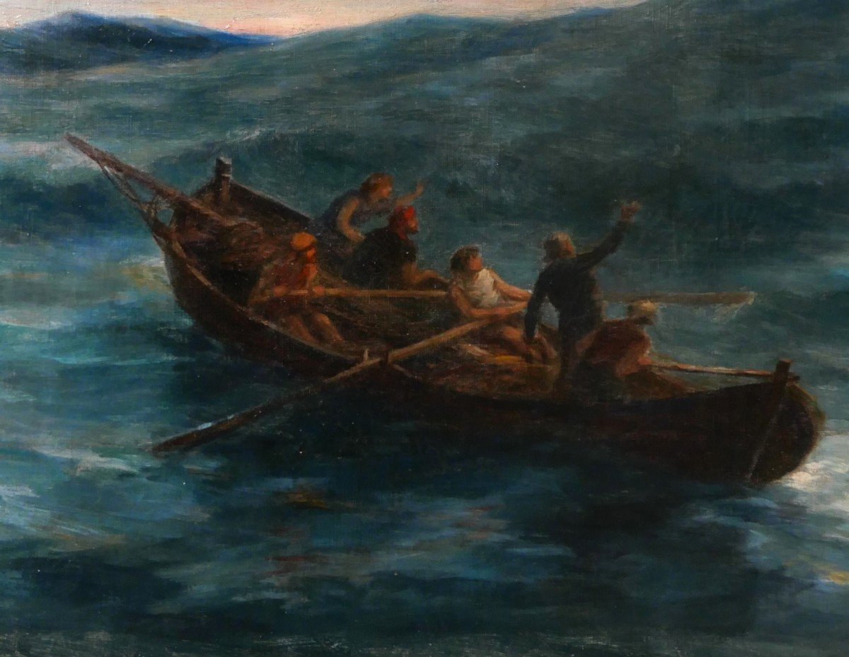 Antoine Morlon 1834-1913 Christ Savior, Painting, Salon, 1887, Boat, Sea, Religion-photo-4