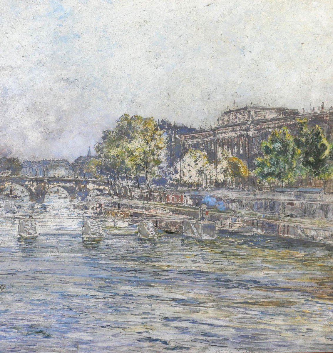 Frédéric HOUBRON 1851-1908 Paris, l'écluse de la Monnaie, tableau, 1902-photo-4