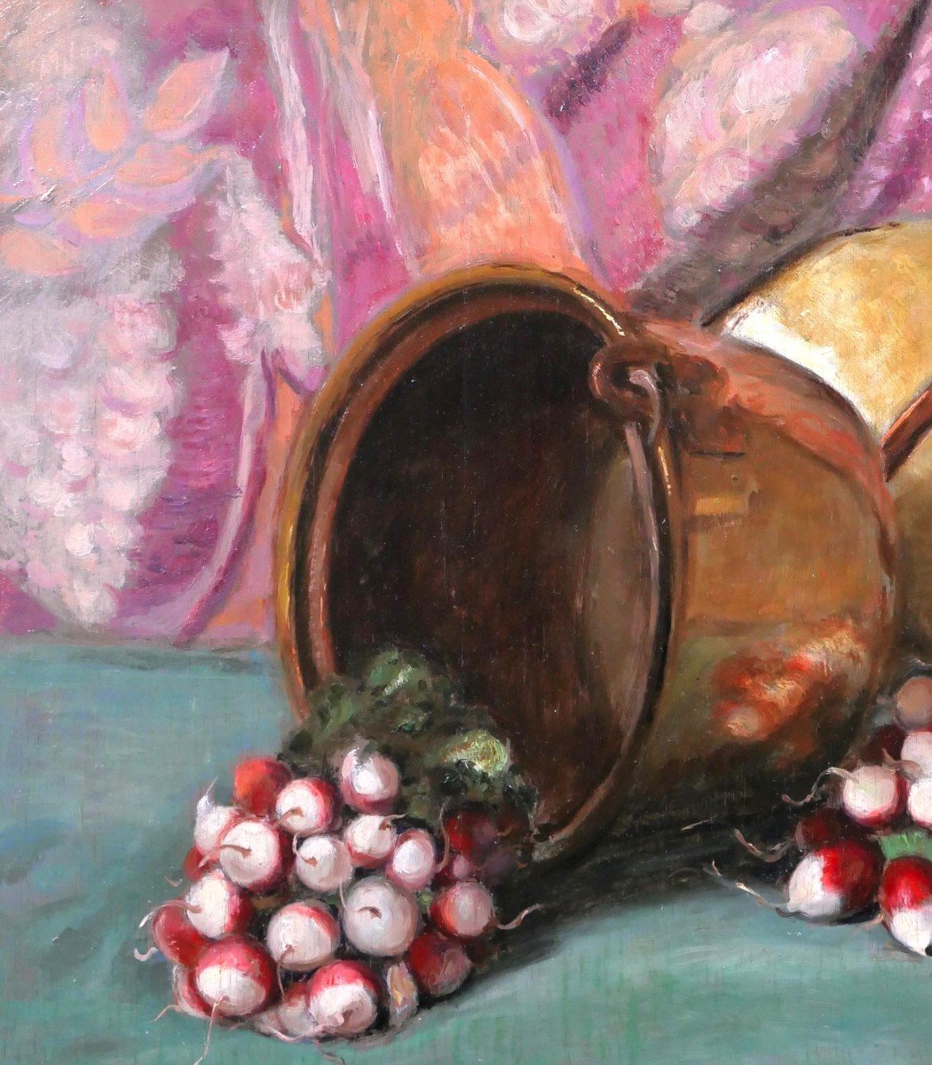 Constant Stan Peet 1888-1966 Still Life With Radishes, Painting, Circa 1930-40-photo-1