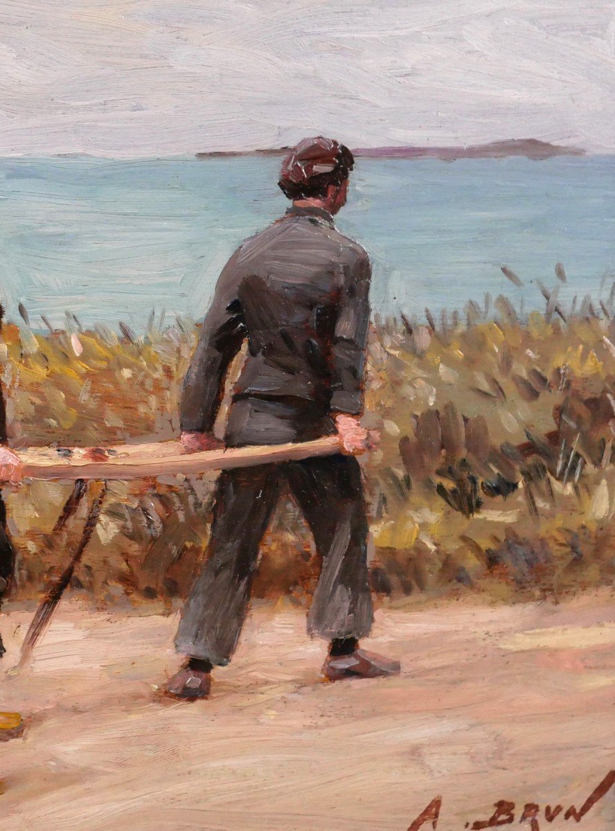Alexandre Brun 1853-1941 Brittany, Figures Carrying A Load, Painting, Circa 1900-photo-4