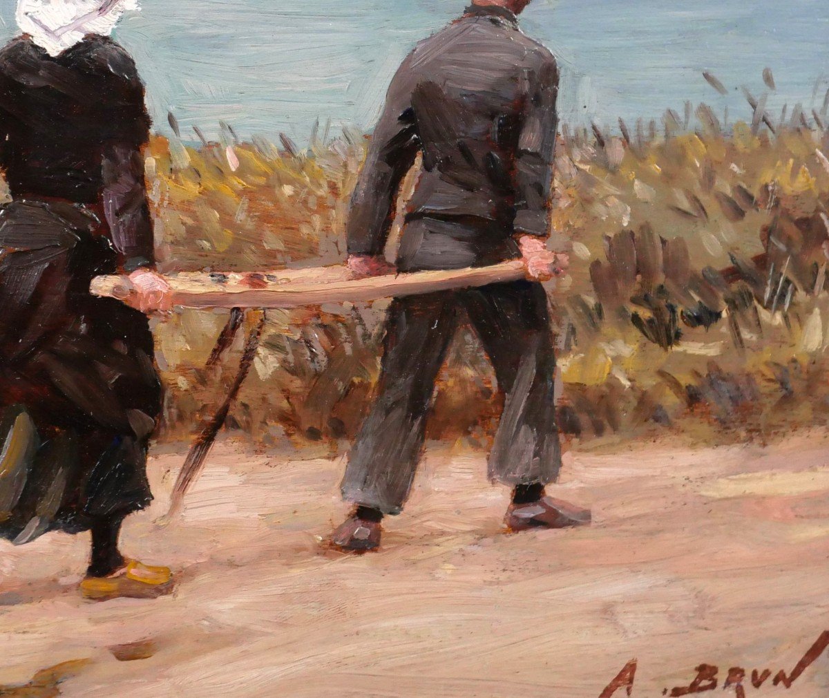 Alexandre Brun 1853-1941 Brittany, Figures Carrying A Load, Painting, Circa 1900-photo-3