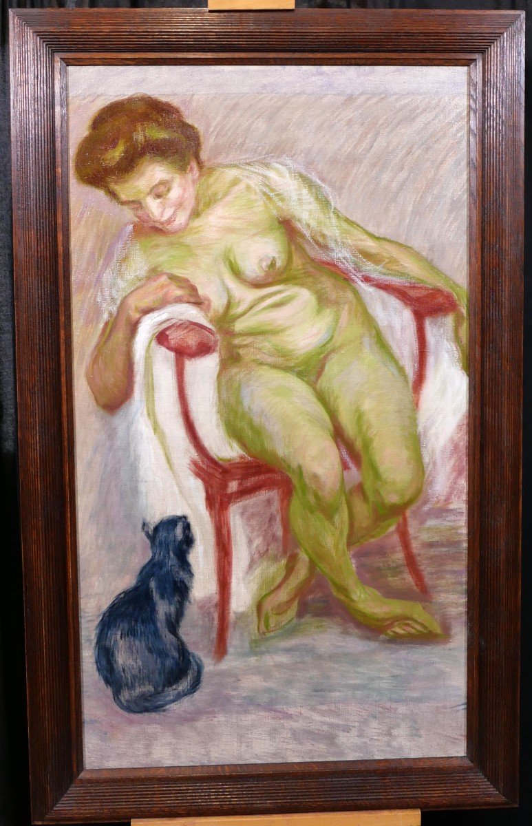 Proantic: Raphaël-Léon Leguilloux 1871-1938 Femme nue et son chat, t