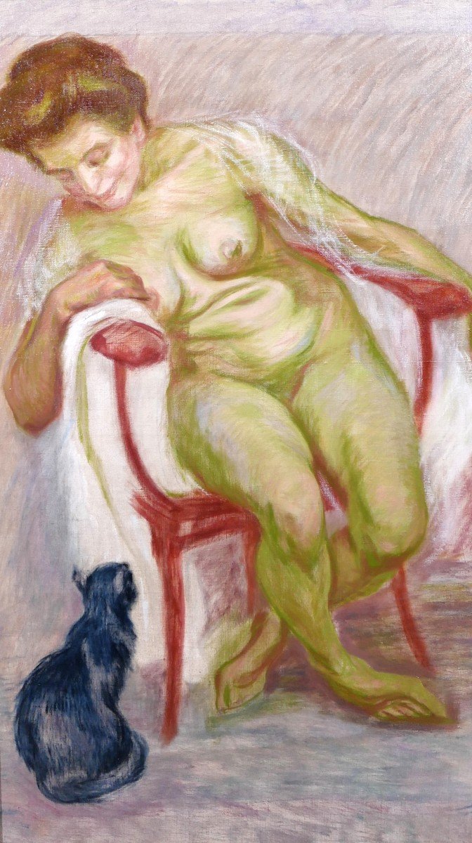 Proantic: Raphaël-Léon Leguilloux 1871-1938 Femme nue et son chat, t