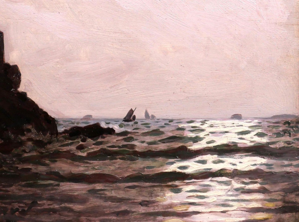 Alexandre Brun 1853-1941 Sea Landscape, Play Of Light And Chiaroscuro, Painting, Circa 1900-photo-3