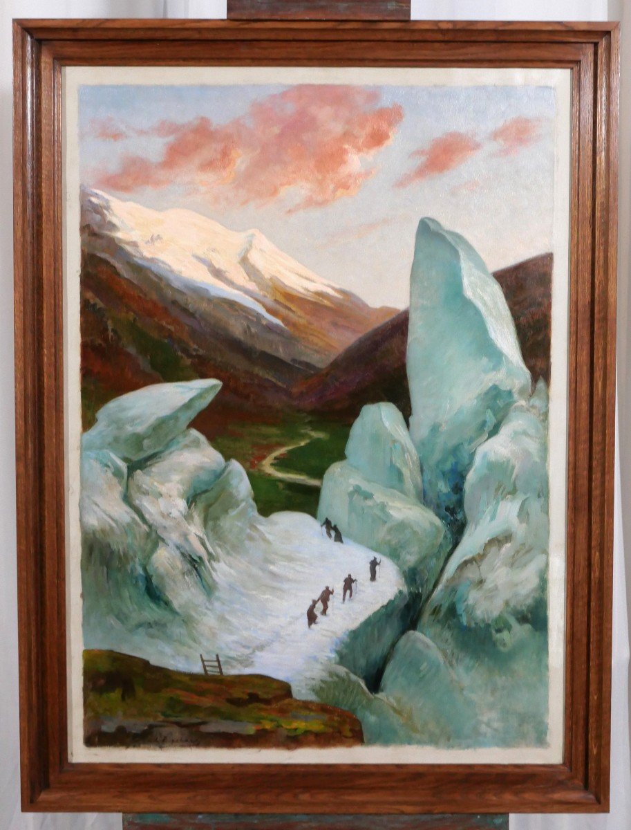 Edmond Borchard 1848-1922 Mont-blanc, Walk, Large Painting, Circa 1900-05-photo-2