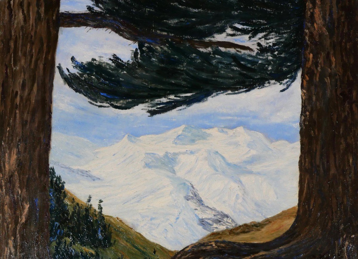 Paul d'Hauteville, Switzerland, Landscape Of The Bernese Alps, Painting, Circa 1930-photo-3