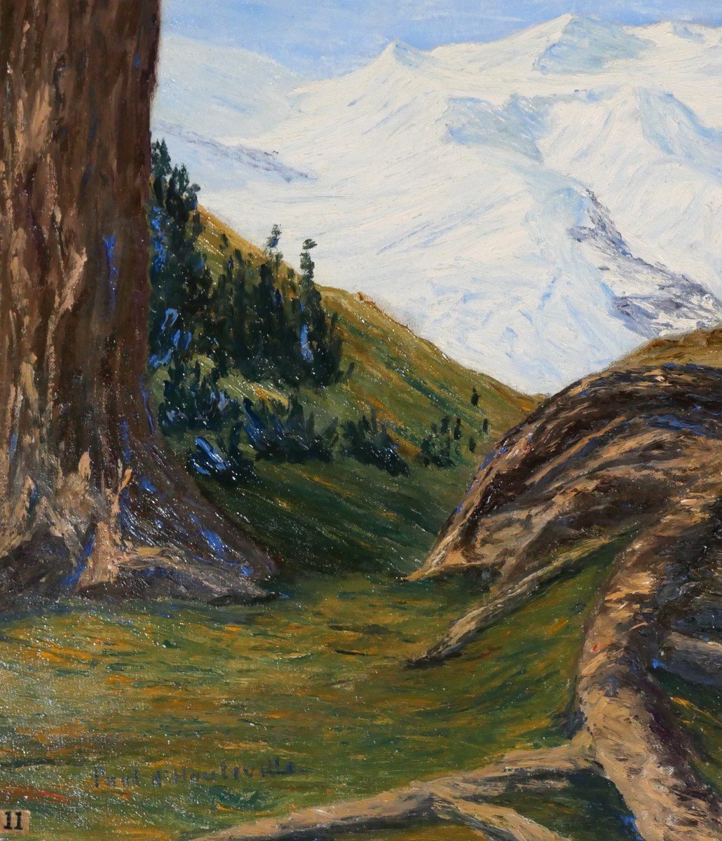 Paul d'Hauteville, Switzerland, Landscape Of The Bernese Alps, Painting, Circa 1930-photo-4