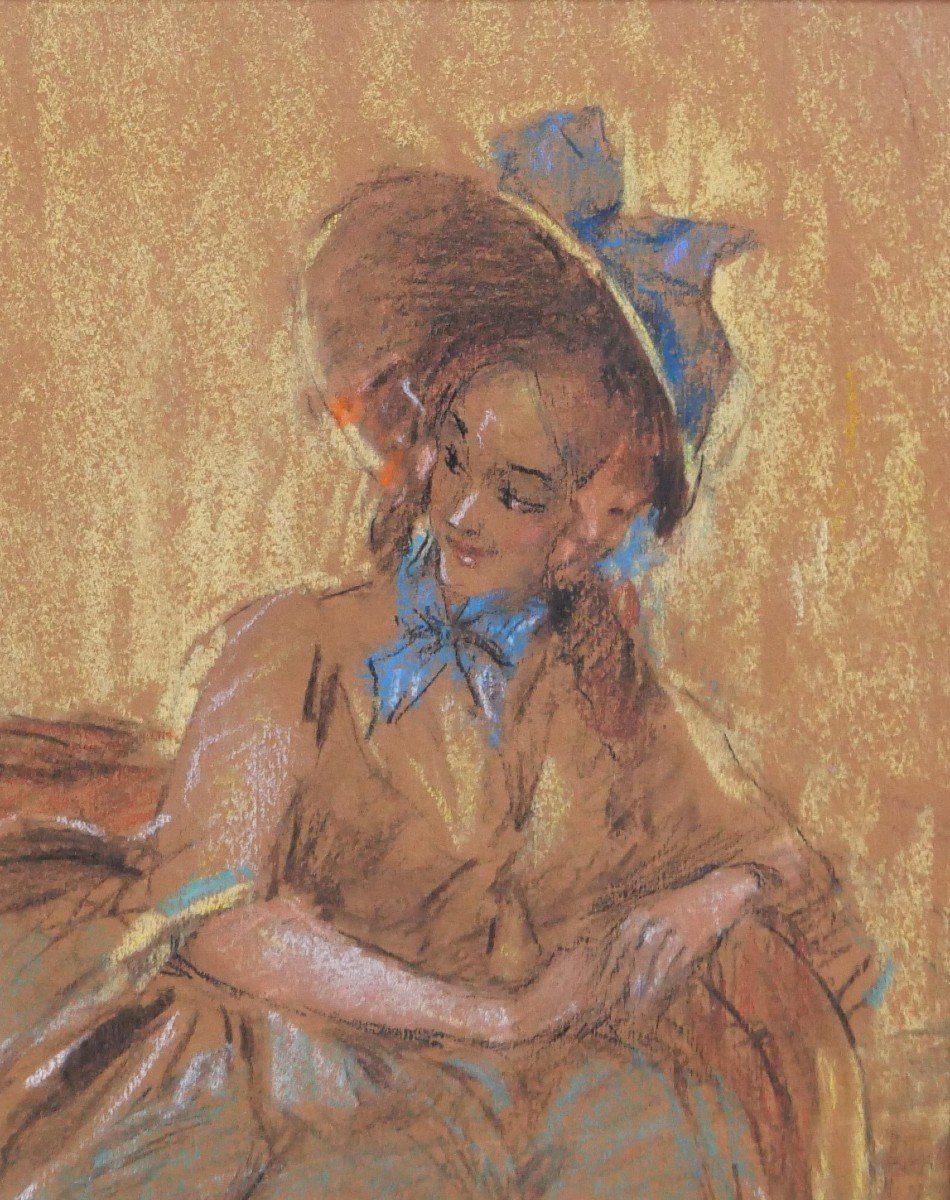 Antoine Calbet 1860-1942 Elegant Woman, Drawing, Pastel, Circa 1900-photo-2