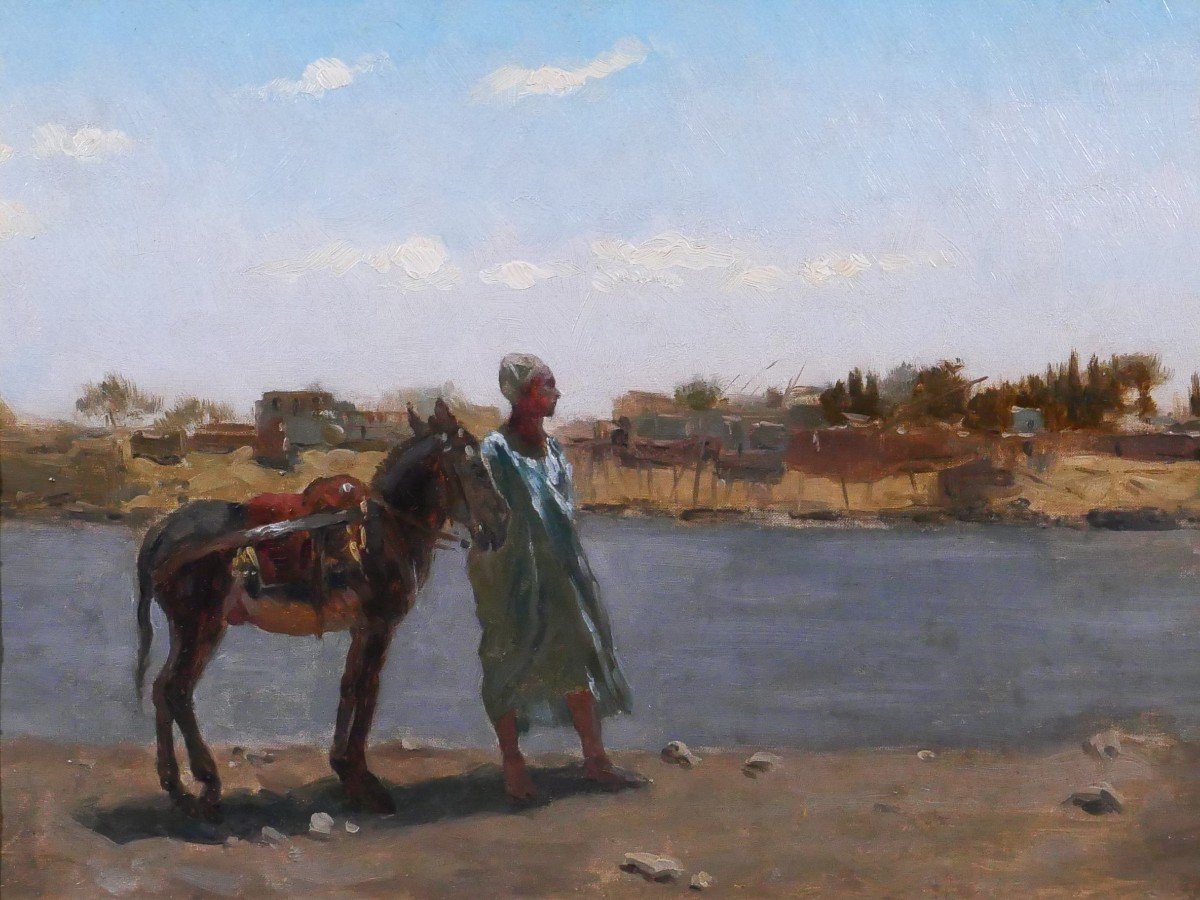 Antoine Van Hammée (att. To) 1836-1903 Orientalism, Landscape, Man And Donkey, Painting, Circa 1888-photo-3
