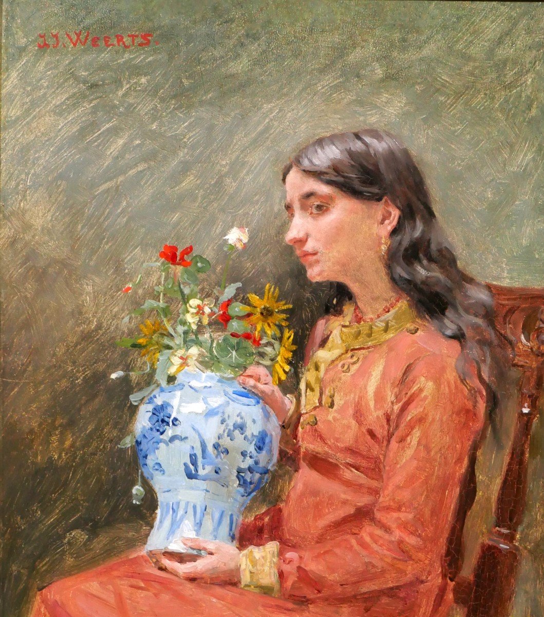 Jean-Joseph WEERTS 1846-1927 Portrait de jeune fille - réverie sur la beauté éphémère, tableau-photo-3