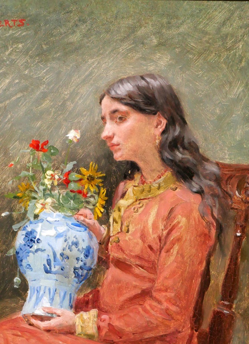 Jean-Joseph WEERTS 1846-1927 Portrait de jeune fille - réverie sur la beauté éphémère, tableau-photo-2