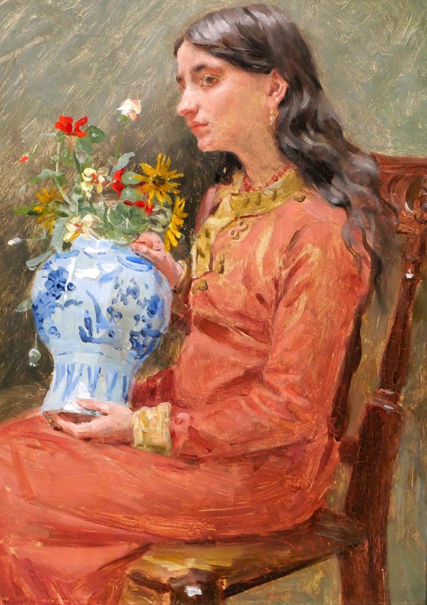 Jean-Joseph WEERTS 1846-1927 Portrait de jeune fille - réverie sur la beauté éphémère, tableau-photo-3