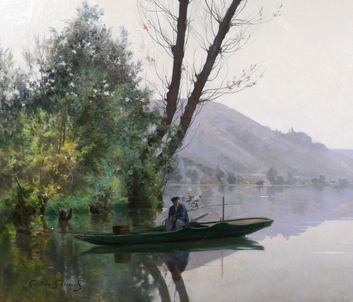 Gustave GARAUD 1844-1914 Paysage, La Seine à Dennemont, grand tableau, Salon 1892-photo-5