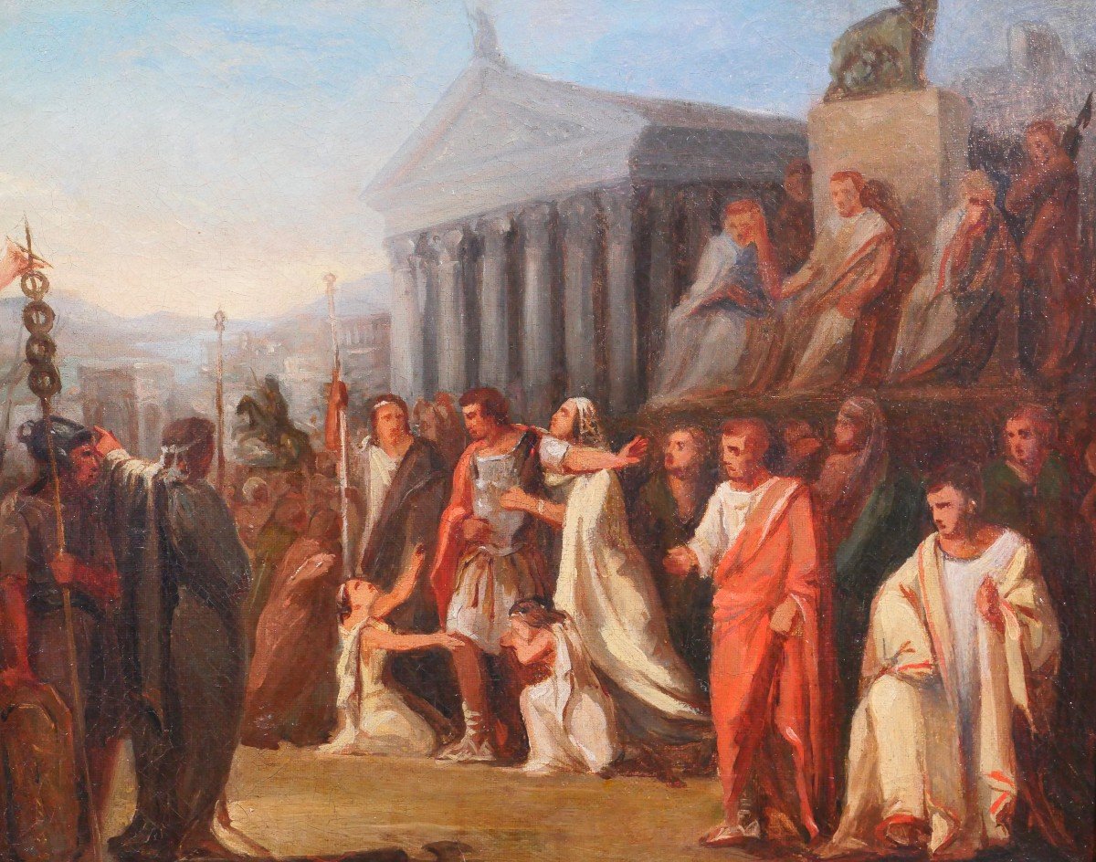 French School Circa 1785-90 Coriolanus Leaves His Family To Go Into Exile, Painting