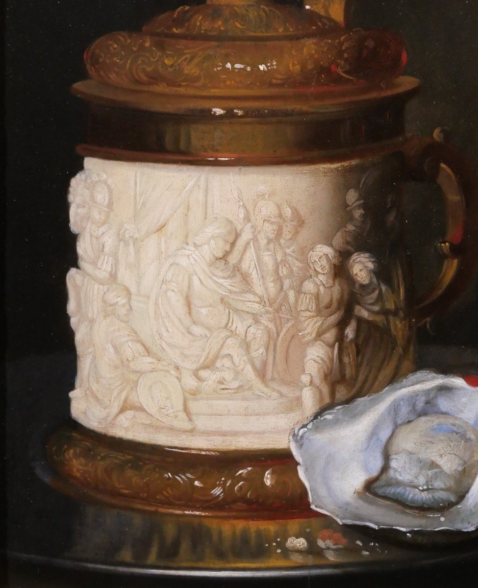 German School Circa 1800 Still Life With An Ivory Mug, Painting-photo-4