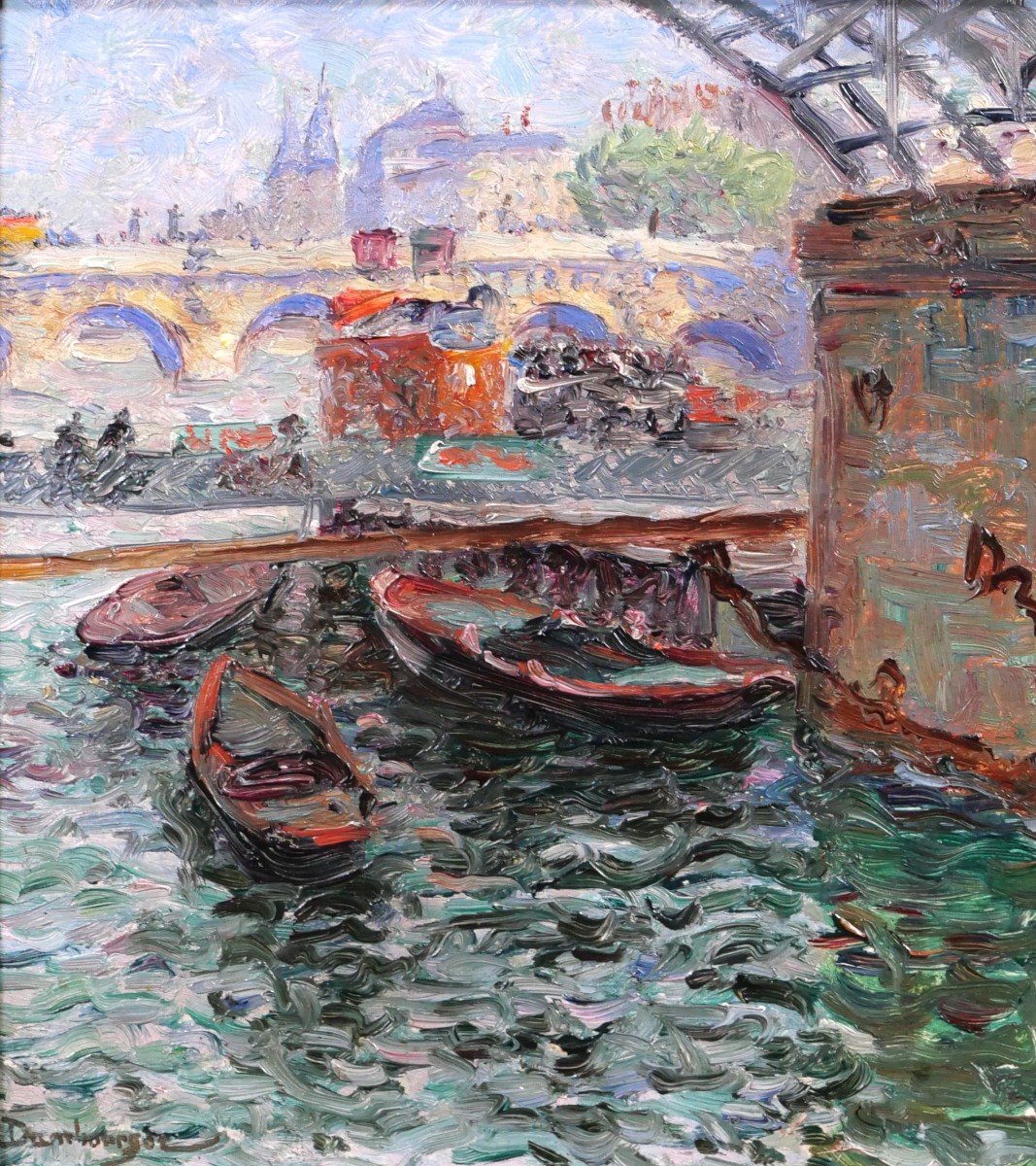 Edouard Jean Dambourgez 1844-1931 Paris, The Seine Under The Pont Des Arts, Painting, Circa 1900-photo-3