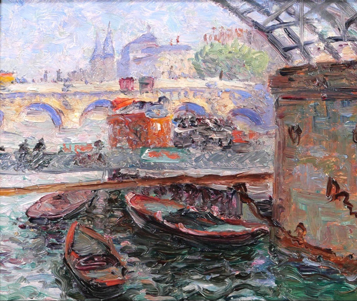 Edouard Jean Dambourgez 1844-1931 Paris, The Seine Under The Pont Des Arts, Painting, Circa 1900-photo-1