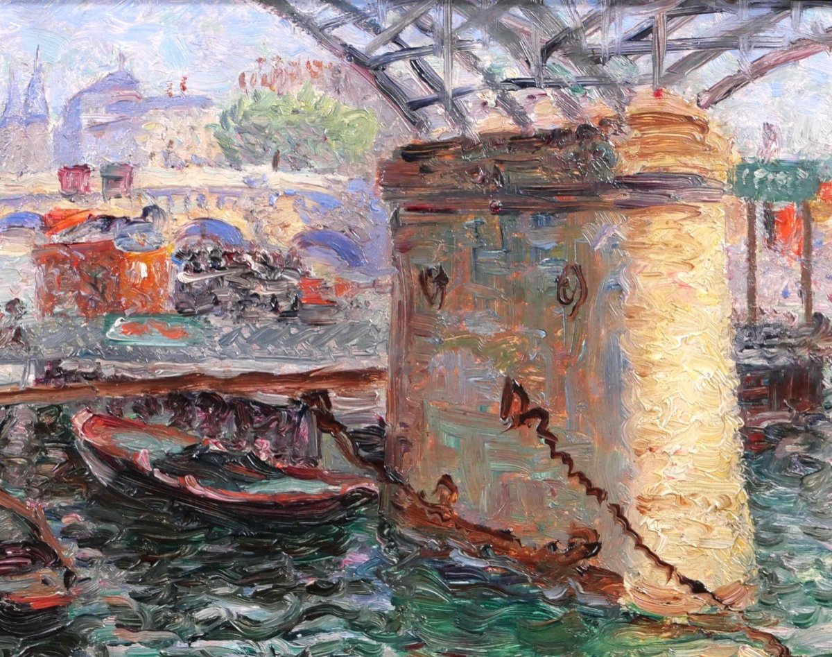 Edouard Jean Dambourgez 1844-1931 Paris, The Seine Under The Pont Des Arts, Painting, Circa 1900-photo-2
