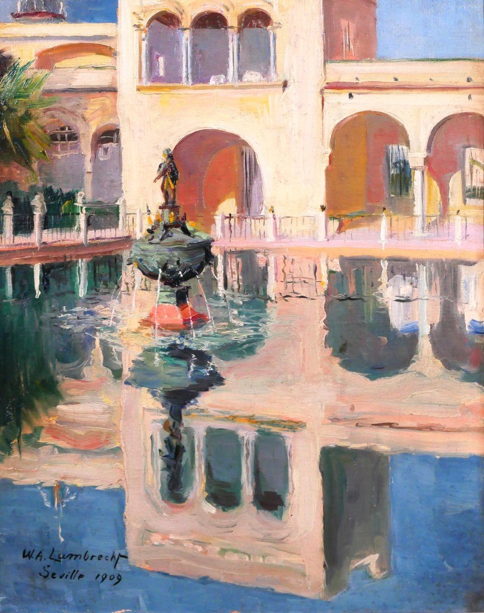 William Adolphe Lambrecht 1876-1940 Spain, Seville, Real Alcázar, Painting, 1909