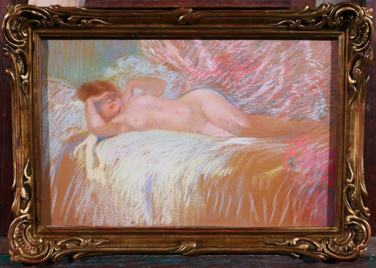 Henri Le Riche 1868-1944 Nude Woman, Pastel, Circa 1900-photo-2