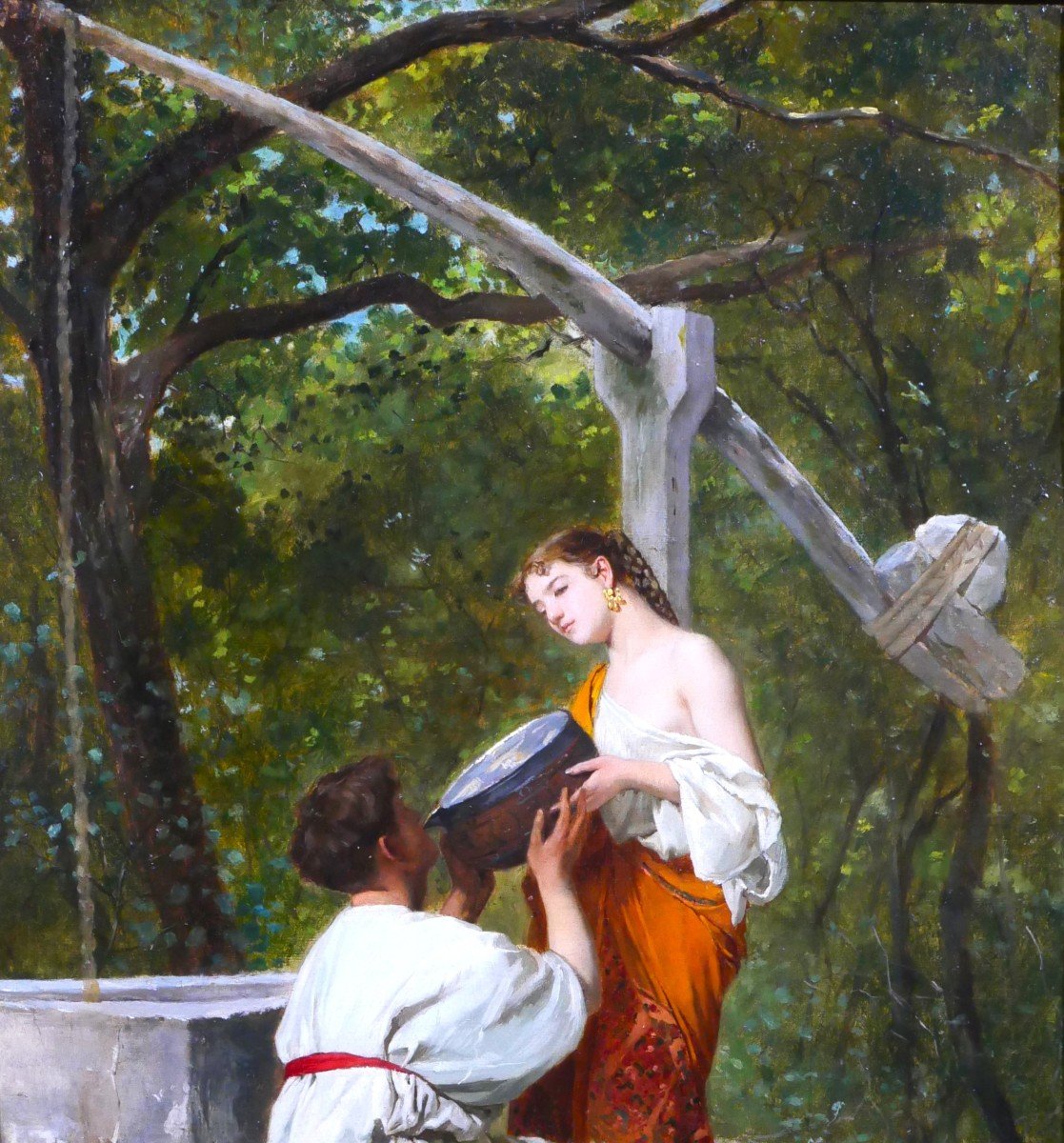Théophile Poilpot 1848-1915 Greece, Couple At The Fountain, Painting, 1874-photo-3