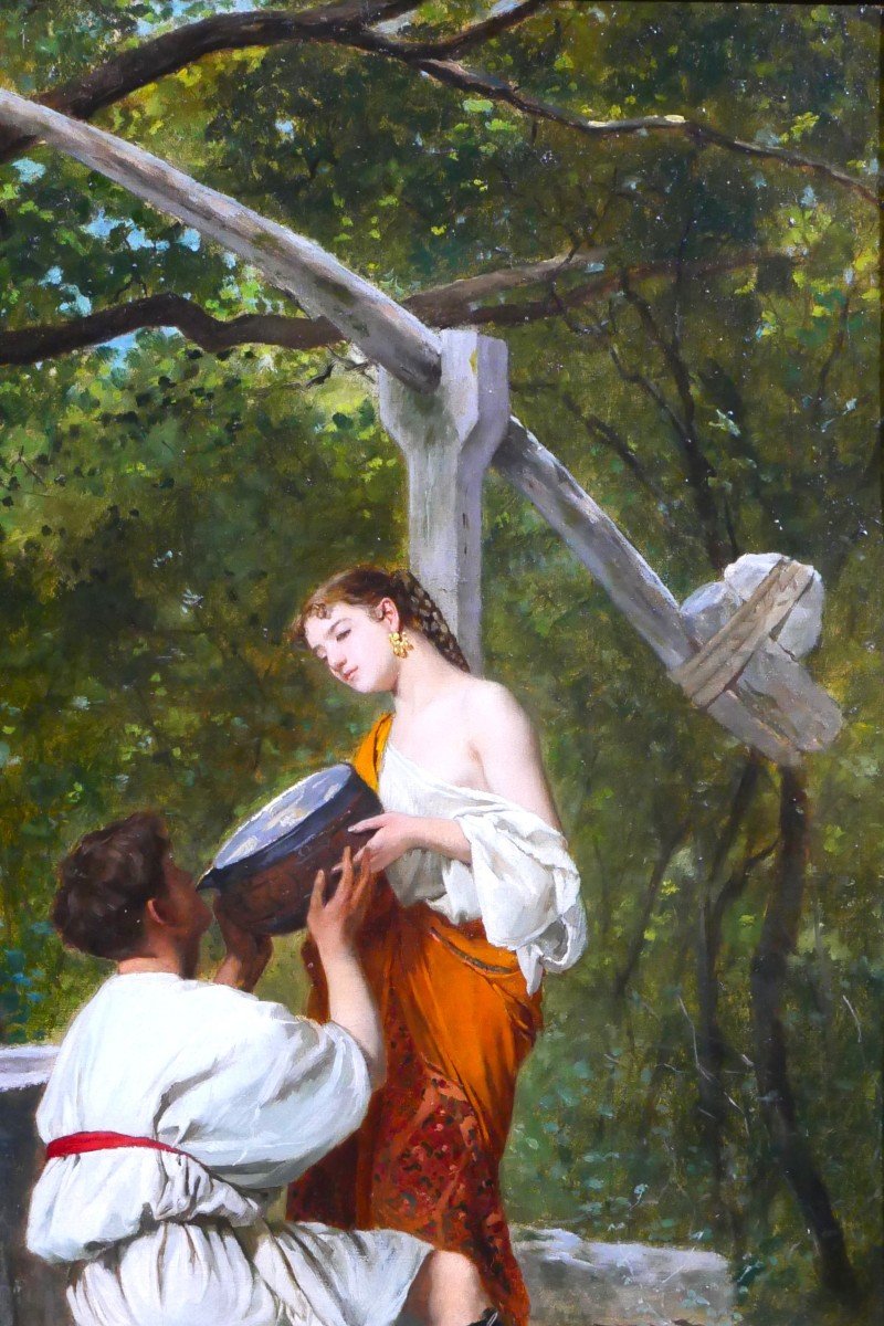 Théophile Poilpot 1848-1915 Greece, Couple At The Fountain, Painting, 1874-photo-2