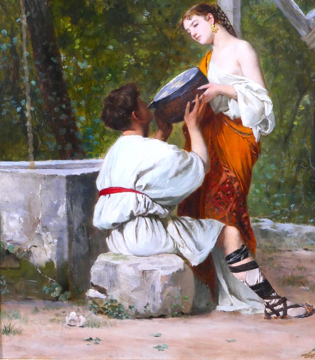 Théophile Poilpot 1848-1915 Greece, Couple At The Fountain, Painting, 1874-photo-4