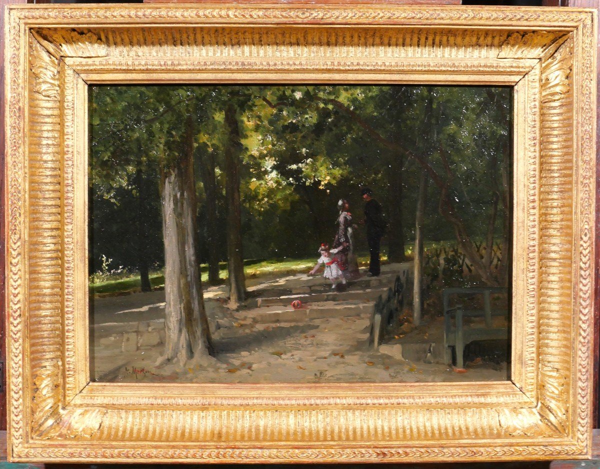 Antoine Morlon 1834-1913 The Meeting In The Park, Painting, Circa 1880-photo-2