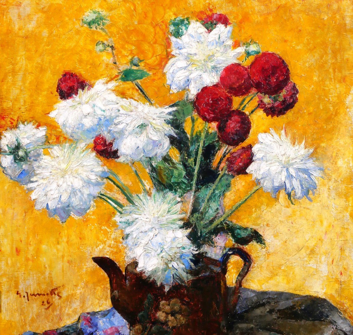 Georges Jamotte 1880-1940 Bouquet Of Flowers, Painting, 1926-photo-3