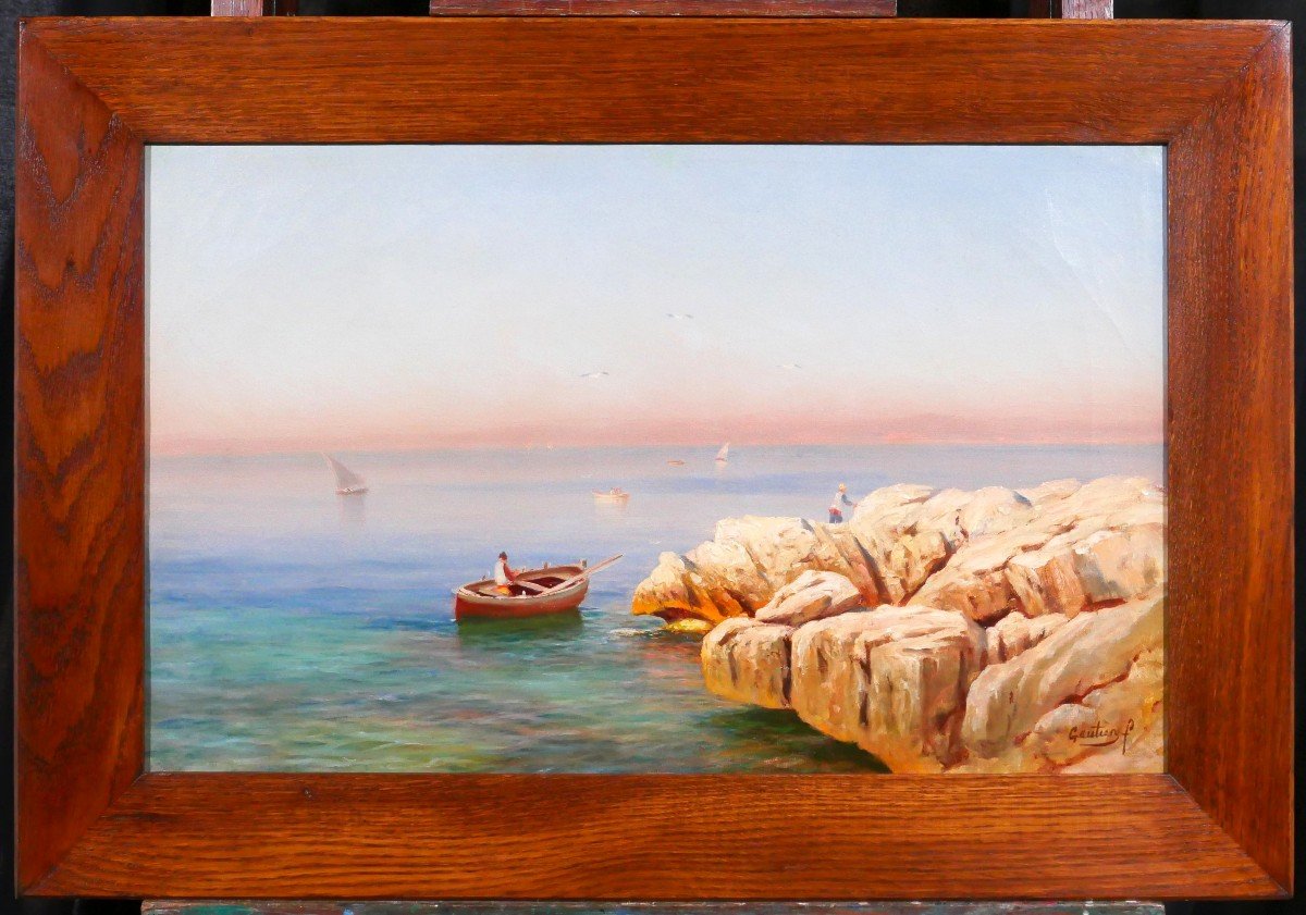 François Gautier 1842-1917 Boat Near Marseille, Painting, Circa 1890-photo-2