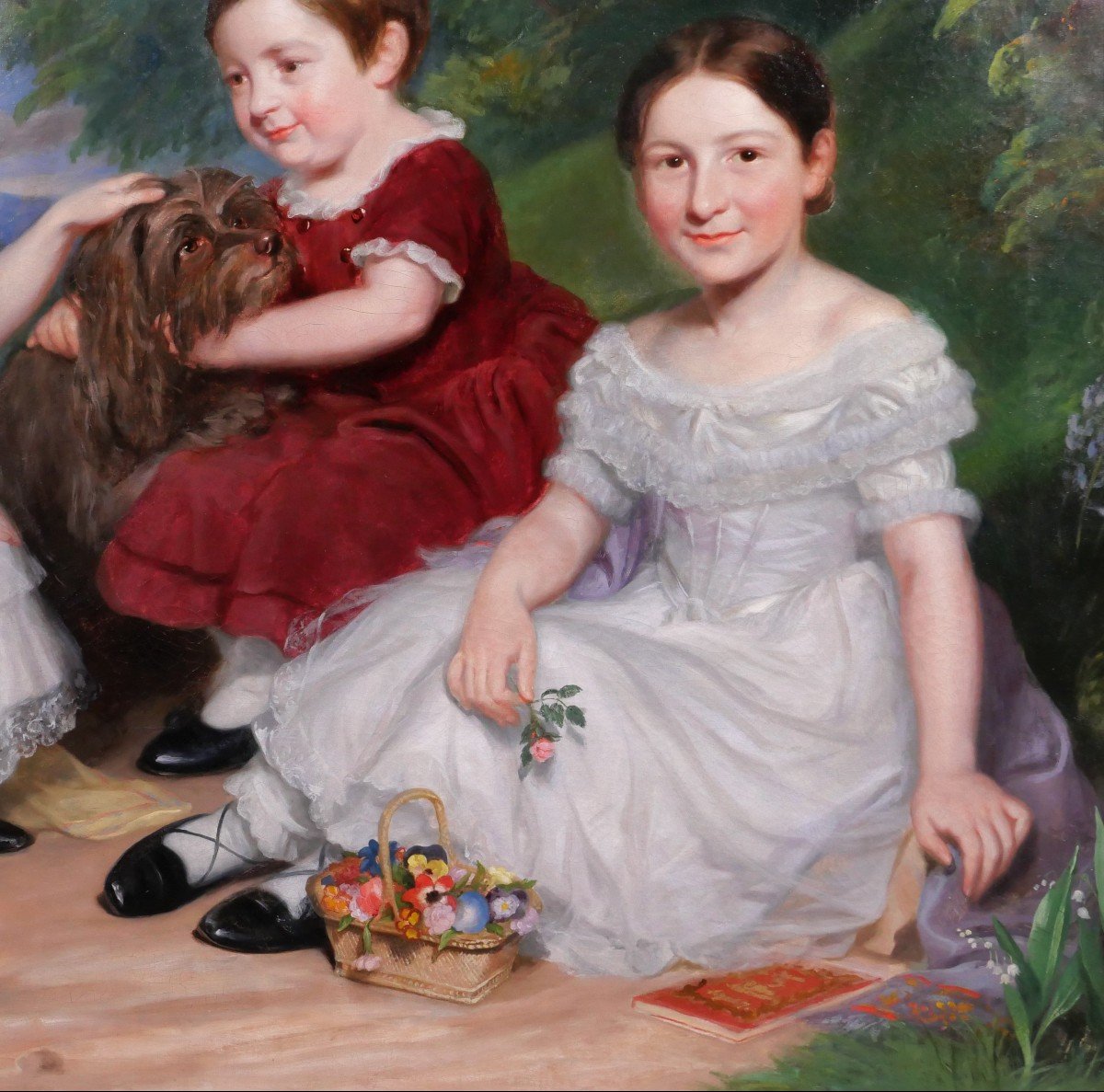 James Ramsay 1789-1854 Portraits Of Children And A Dog, Large Painting, 1844-photo-3