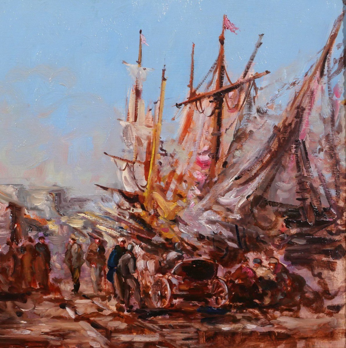 Charles PECRUS (att. à) 1826-1907 Bateaux au port, Normandie, tableau-photo-4